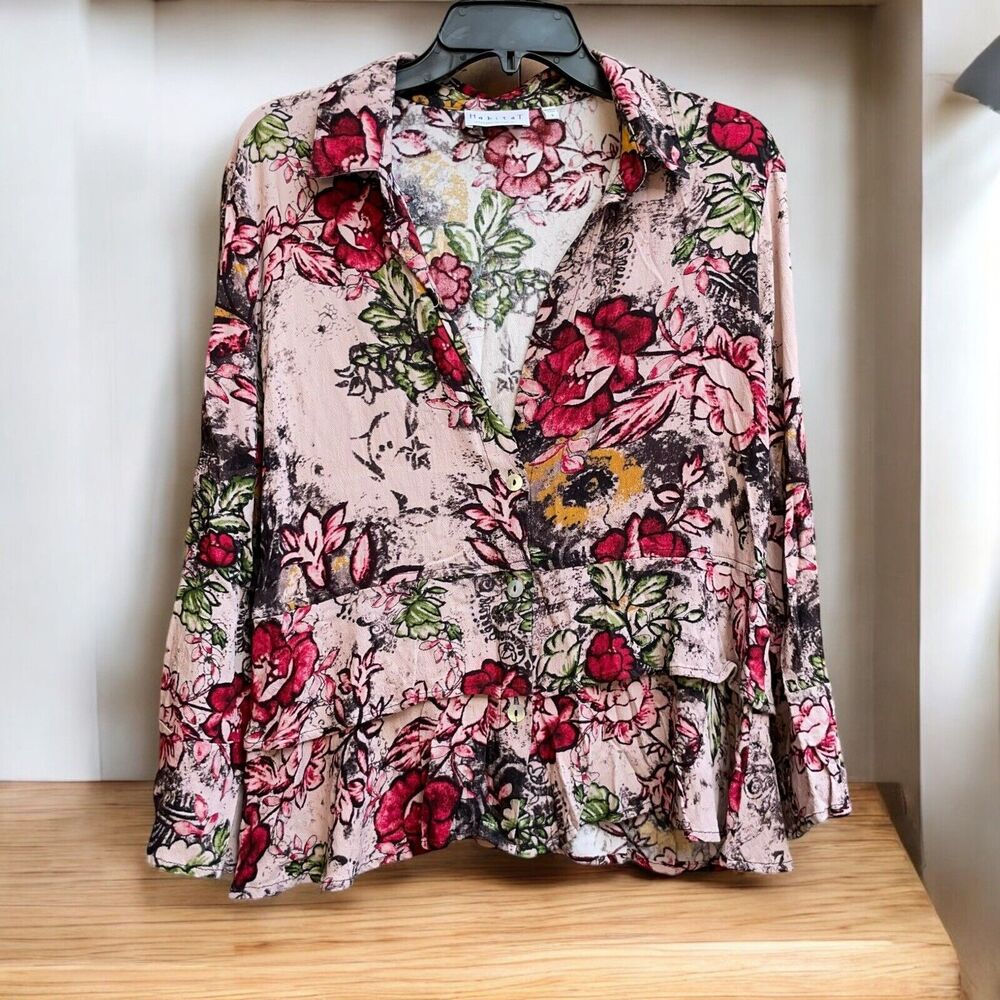 Habitat S Lagenlook Floral Tiered Peplum Blouse Top
